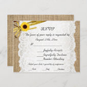 Rustic Burlap Sonnenblume Spitzen-RSVP-Karte RSVP Karte (Vorne/Hinten)