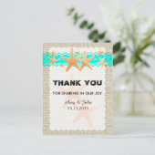 Rustic burlap starfish danke starfish1 postkarte (Stehend Vorderseite)