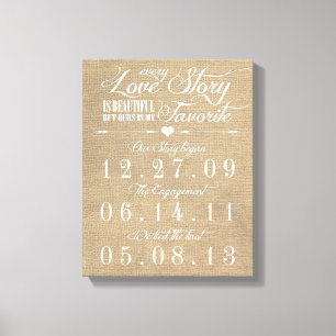 Rustic Burlap Story Wedding Date Leinwand