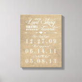 Rustic Burlap Story Wedding Date Leinwand (Vorderseite)