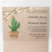 Rustic Burlap String Lights Wüstenkakteen Wedding Dreifach Gefaltete Einladung (Innen Erste Seite)