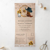 Rustic Burlap Sunflowers Cowboy Western Wedding Dreifach Gefaltete Einladung (Innenseite)