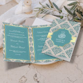 Rustic Burlap Teal Damask Muslim Wedding Einladung