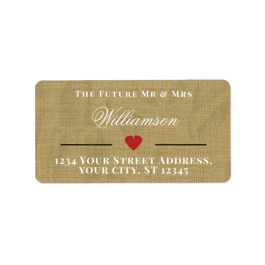 Rustic Burlap The Future Mr & Mrs. Rücksendeadress Adressaufkleber (Vorne)