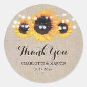 Rustic Burlap und Sonnenblumen Danke Stickers (Vorderseite)
