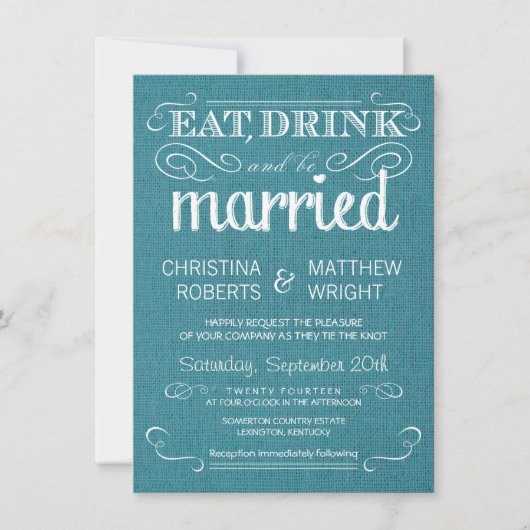 Rustic Burlap Vintag Blue Wedding Einladungen (Vorderseite)