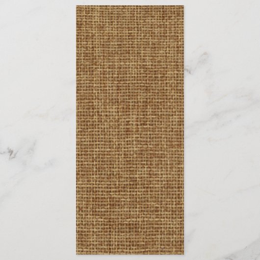 Rustic Burlap Vintag Country Wedelskript Menükarte (Rückseite)