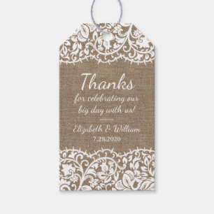 Rustic Burlap & Vintag Lace Wedding Vielen Dank Geschenkanhänger