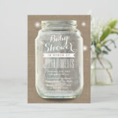 Rustic Burlap Vintag Mason Jar Baby Dusche Einladung (Stehend Vorderseite)