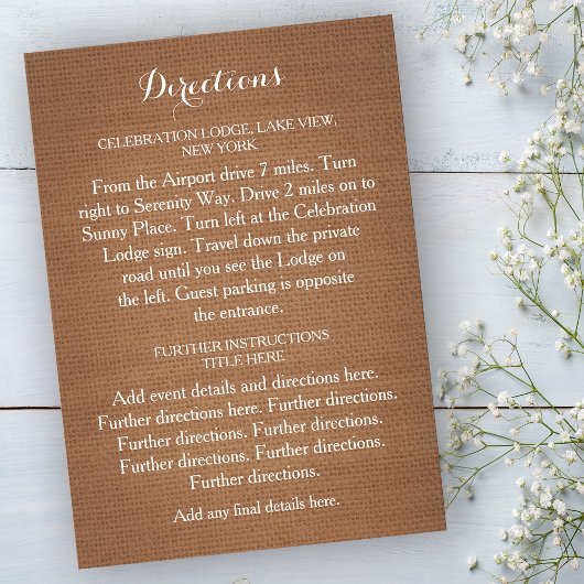Rustic Burlap Wedding Directions Card Einladung