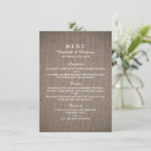 Rustic Burlap Wedding Menu Menükarte (Stehend Vorderseite)
