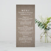 Rustic Burlap Wedding Menu Menükarte (Stehend Vorderseite)