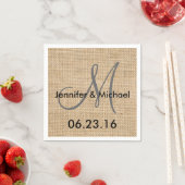 Rustic Burlap Wedding Monogram Name Date Serviette (Beispiel)
