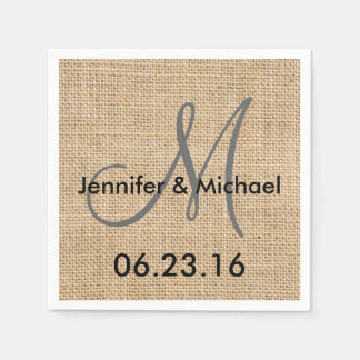 Rustic Burlap Wedding Monogram Name Date Serviette