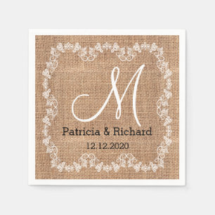 Rustic Burlap Wedding Monogram Serviette