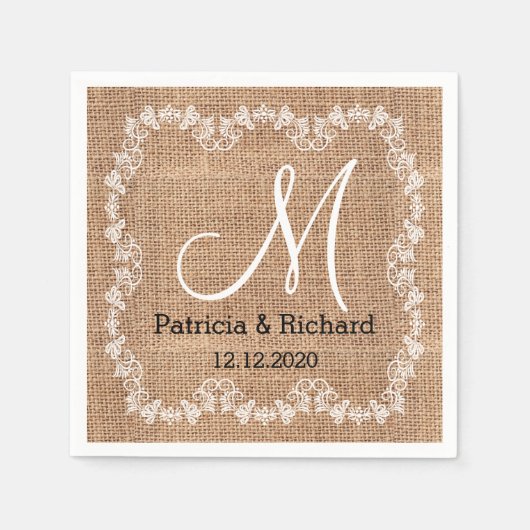 Rustic Burlap Wedding Monogram Serviette (Vorderseite)