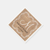 Rustic Burlap Wedding Monogram Serviette (Ecke)