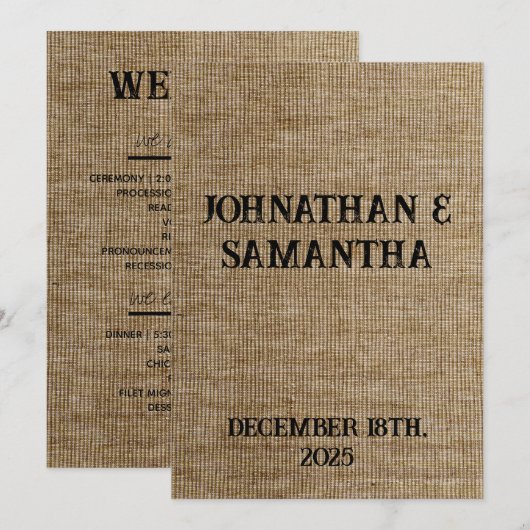 Rustic Burlap Wedding Program – Personalized Programm (Vorne/Hinten)