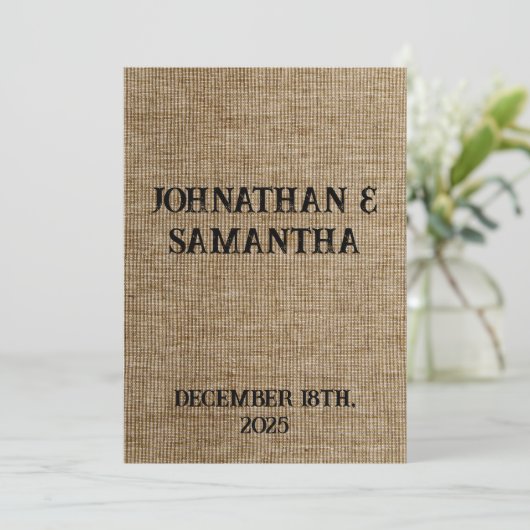 Rustic Burlap Wedding Program – Personalized Programm (Stehend Vorderseite)