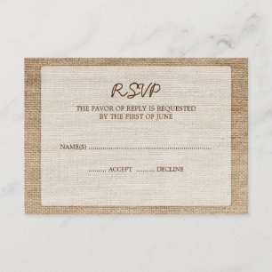 Rustic Burlap Wedding RSVP Response Card Karte