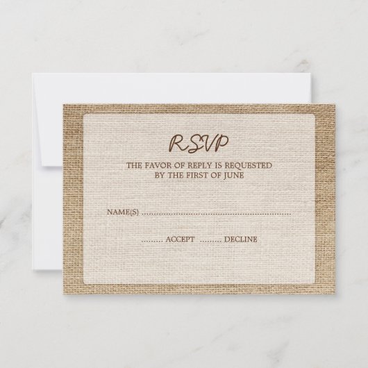 Rustic Burlap Wedding RSVP Response Card Karte (Vorderseite)