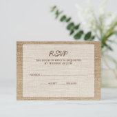 Rustic Burlap Wedding RSVP Response Card Karte (Stehend Vorderseite)