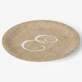 Rustic Burlap Wedding Simple Monogram Pappteller (Schrägansicht)