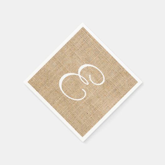 Rustic Burlap Wedding Simple Monogram Serviette (Ecke)