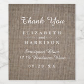 Rustic Burlap Wedding Vielen Dank für Ihre Unterst Weinetikett (Einzelnes Label)