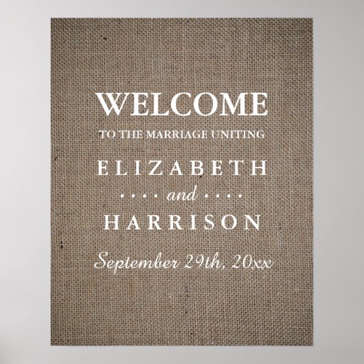 Rustic Burlap Wedding Willkommen Poster (Vorne)