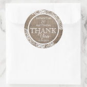 Rustic Burlap White Lace Danke Label Runder Aufkleber (Tasche)