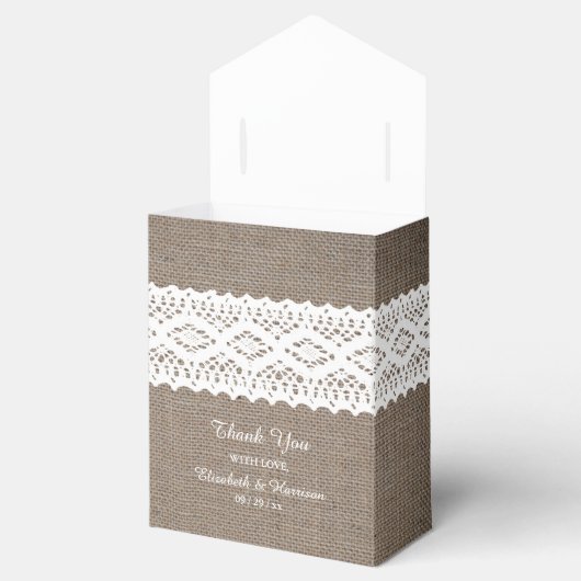 Rustic Burlap & White Lace Wedding Vielen Dank Geschenkschachtel (Geöffnet)