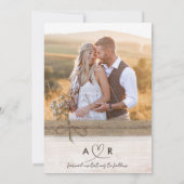 Rustic Burlap Wood Blume Boho Foto Save the Date Einladung (Rückseite)