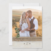 Rustic Burlap Wood Eucalyptus Boho Foto Wedding Einladung (Rückseite)