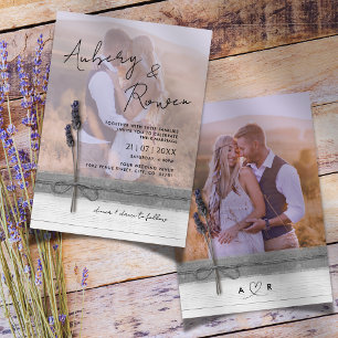 Rustic Burlap Wood Lavender Boho Foto Wedding Einladung