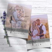 Rustic Burlap Wood Lavender Boho Foto Wedding Einladung