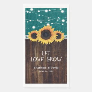 Rustic Burlap Wood Sunflower Aquamarin Wedkins Serviette