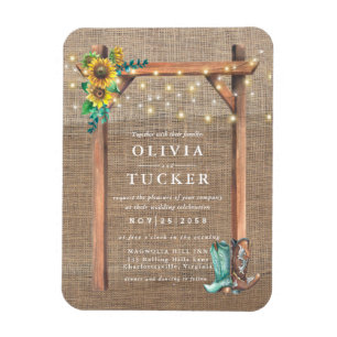 Rustic Burlap Wood Sunflower Wedite Magnet