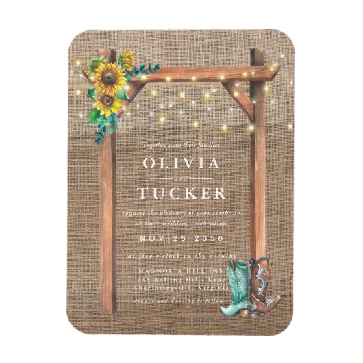 Rustic Burlap Wood Sunflower Wedite Magnet (Vertikal)