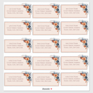 Rustic Burnt Orange & Blue Floral Wedding Gast Aufkleber