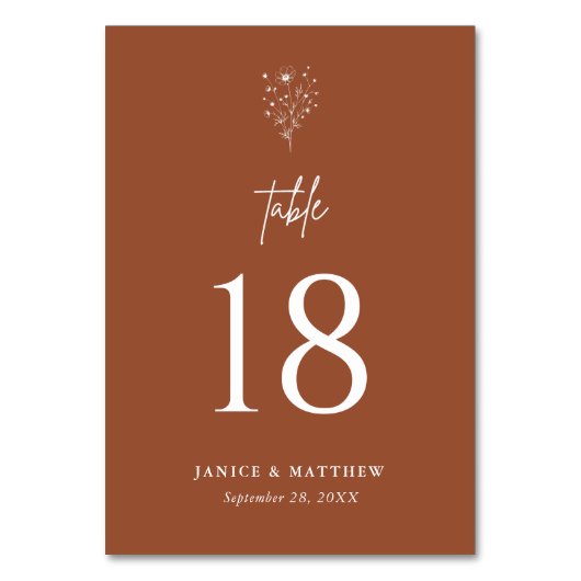Rustic Burnt Orange Boho Elegant Wedding Tischnummer (Vorderseite)