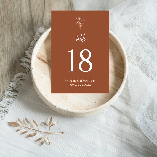 Rustic Burnt Orange Boho Elegant Wedding Tischnummer