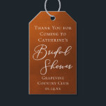 Rustic Burnt Orange Bridal Shower Personalized Geschenkanhänger<br><div class="desc">This rustic burnt orange bridal shower gift tag features beautiful white typography for an autumn party featuring boho colors for a fall wedding. Minimalist white typography for a bohemian bride.</div>
