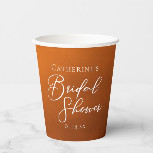 Rustic Burnt Orange Bridal Shower Personalized Pappbecher (Vorderseite)
