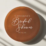 Rustic Burnt Orange Bridal Shower Personalized Pappteller<br><div class="desc">This rustic burnt orange bridal shower paper plate features beautiful white typography for an autumn party featuring boho colors for a fall wedding. Minimalist white typography for a bohemian bride.</div>