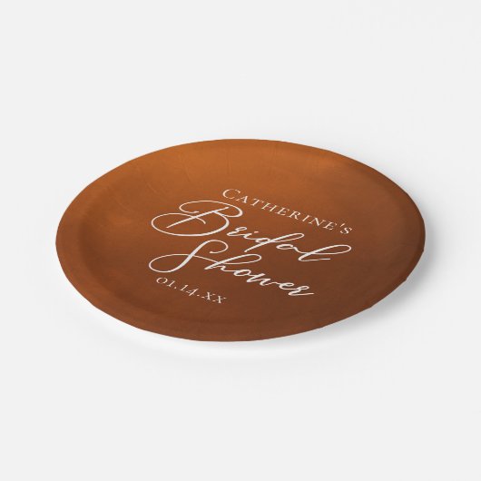 Rustic Burnt Orange Bridal Shower Personalized Pappteller (Schrägansicht)