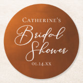 Rustic Burnt Orange Bridal Shower Personalized Runder Pappuntersetzer (Vorderseite)