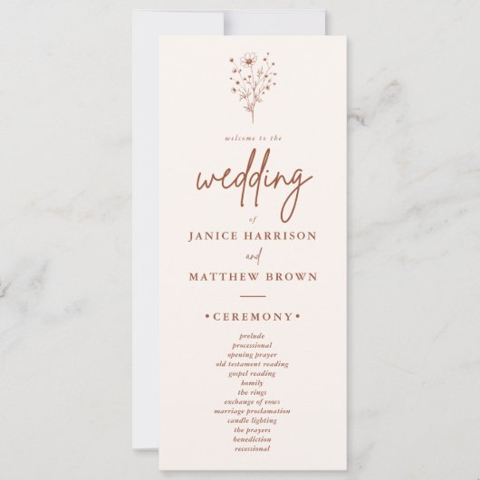 Rustic Burnt Orange Elegant Boho Hochzeitsprogramm (Vorderseite)