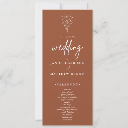 Rustic Burnt Orange Elegant Boho Hochzeitsprogramm (Vorderseite)