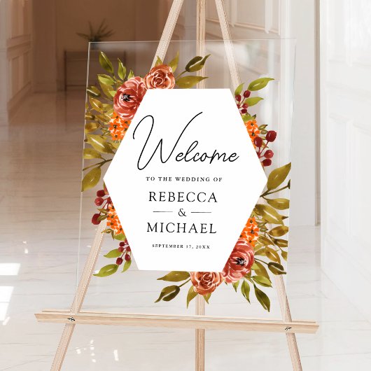 Rustic Burnt Orange Floral Wedding Welcome Acrylschild